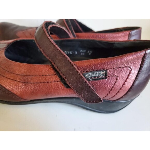 MEPHISTO Size 8 Mary Jane Shoes Metallic Burgundy and Brown Leather - Picture 5 of 7